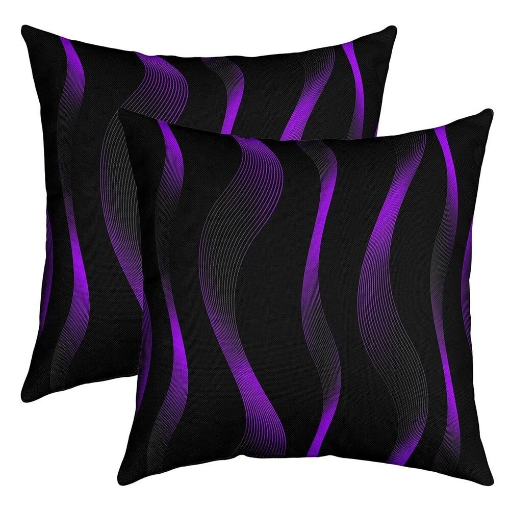 1798 Ombre Striped Throw Pillow Covers 22x22 Set of 2, Purple Black